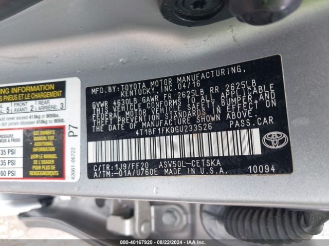 Photo 8 VIN: 4T1BF1FK0GU233526 - TOYOTA CAMRY 