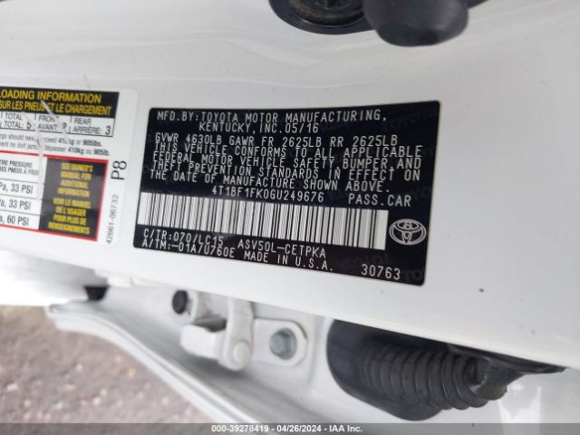 Photo 8 VIN: 4T1BF1FK0GU249676 - TOYOTA CAMRY 