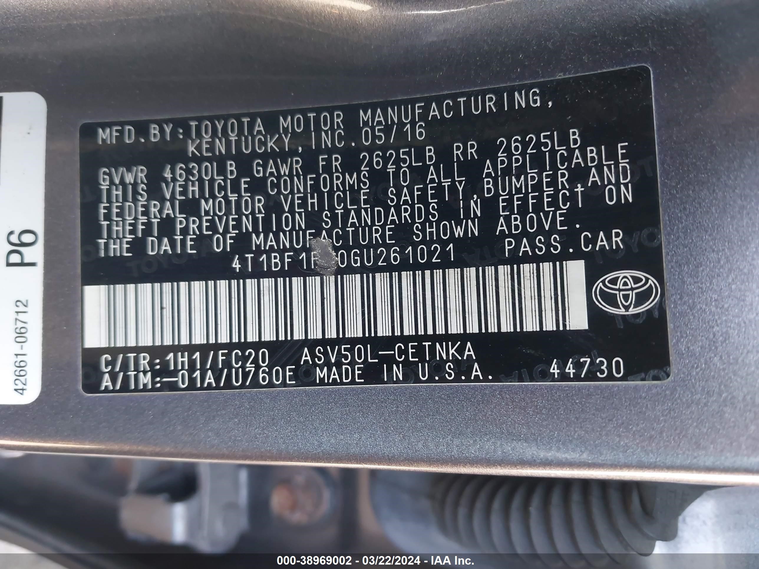 Photo 8 VIN: 4T1BF1FK0GU261021 - TOYOTA CAMRY 