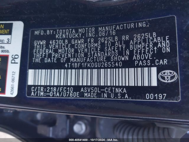 Photo 8 VIN: 4T1BF1FK0GU265540 - TOYOTA CAMRY 