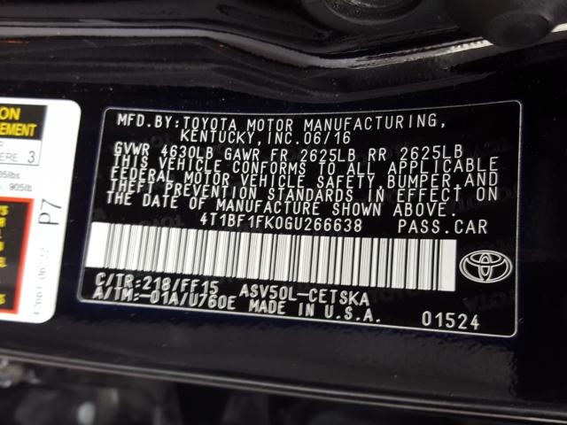 Photo 9 VIN: 4T1BF1FK0GU266638 - TOYOTA CAMRY 