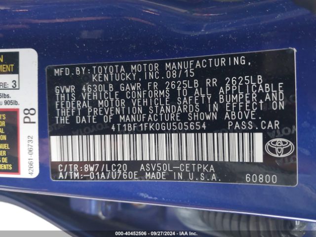 Photo 8 VIN: 4T1BF1FK0GU505654 - TOYOTA CAMRY 