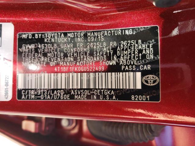 Photo 11 VIN: 4T1BF1FK0GU522499 - TOYOTA CAMRY LE 