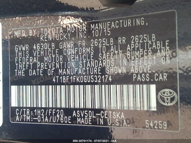 Photo 8 VIN: 4T1BF1FK0GU532174 - TOYOTA CAMRY 