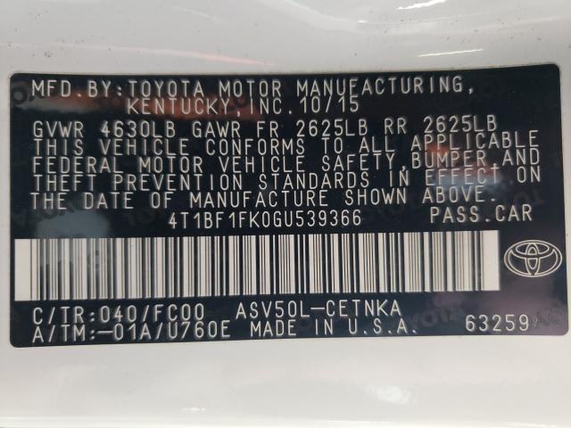 Photo 9 VIN: 4T1BF1FK0GU539366 - TOYOTA CAMRY LE A 