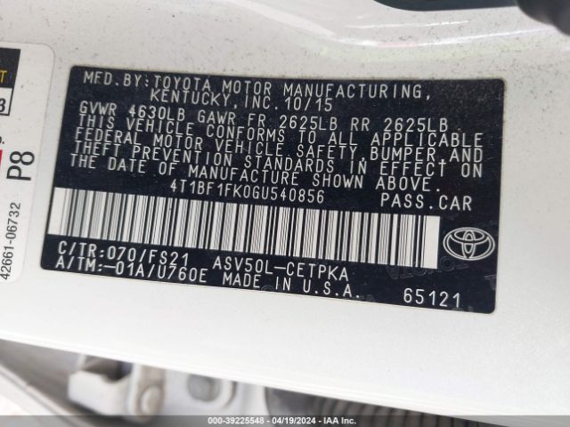 Photo 8 VIN: 4T1BF1FK0GU540856 - TOYOTA CAMRY 