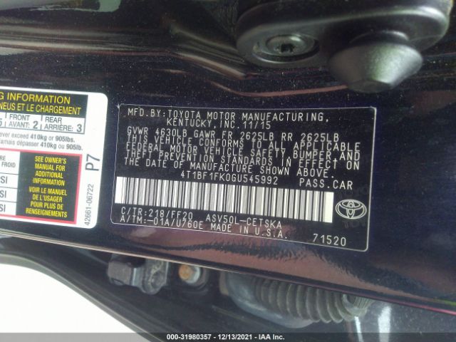 Photo 8 VIN: 4T1BF1FK0GU545992 - TOYOTA CAMRY 