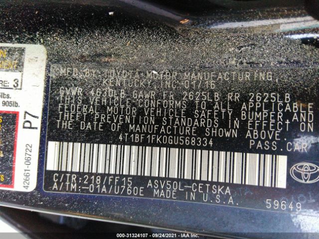 Photo 8 VIN: 4T1BF1FK0GU568334 - TOYOTA CAMRY 