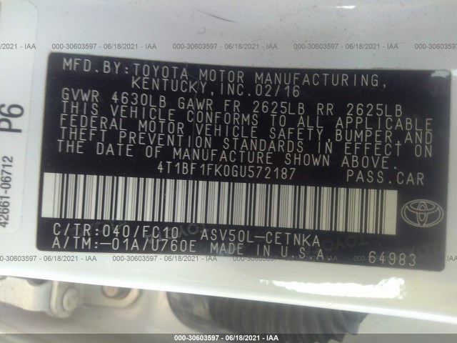 Photo 8 VIN: 4T1BF1FK0GU572187 - TOYOTA CAMRY 