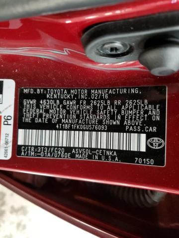 Photo 11 VIN: 4T1BF1FK0GU576093 - TOYOTA CAMRY 