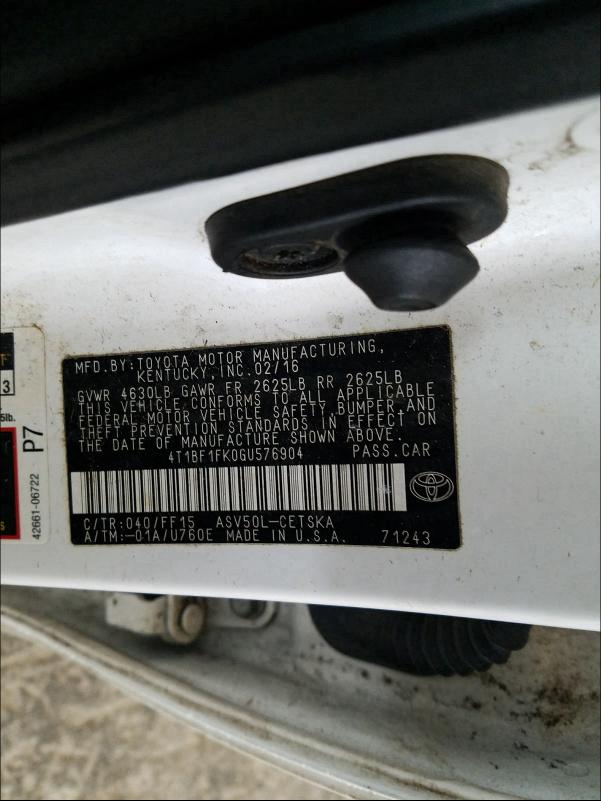 Photo 9 VIN: 4T1BF1FK0GU576904 - TOYOTA CAMRY LE 