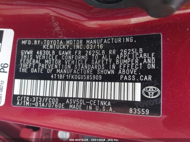 Photo 8 VIN: 4T1BF1FK0GU585909 - TOYOTA CAMRY 