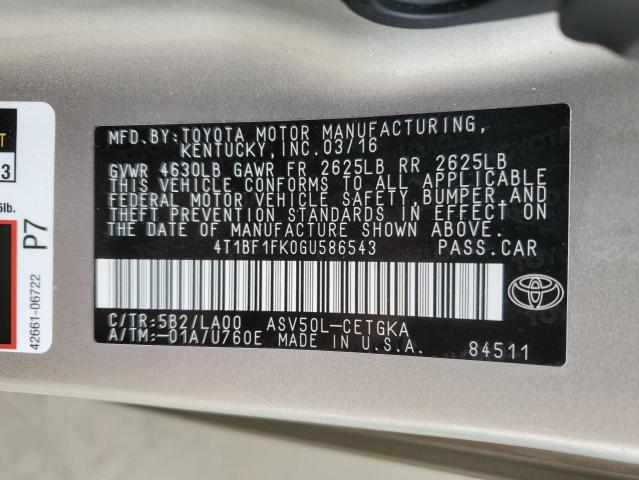 Photo 11 VIN: 4T1BF1FK0GU586543 - TOYOTA CAMRY LE 