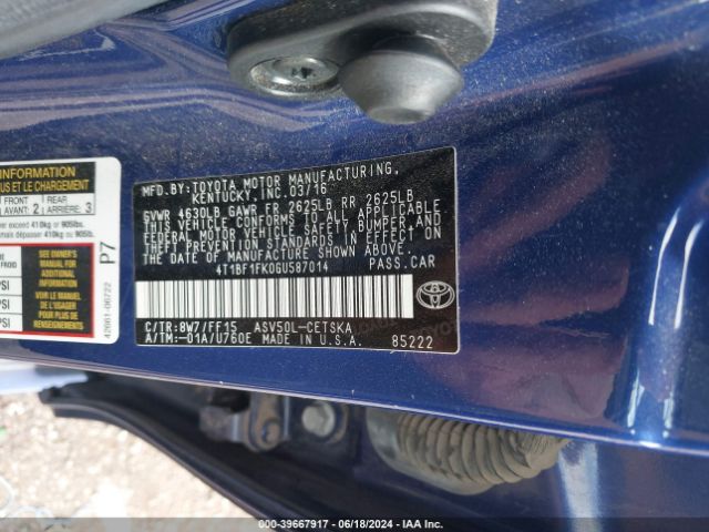 Photo 8 VIN: 4T1BF1FK0GU587014 - TOYOTA CAMRY 