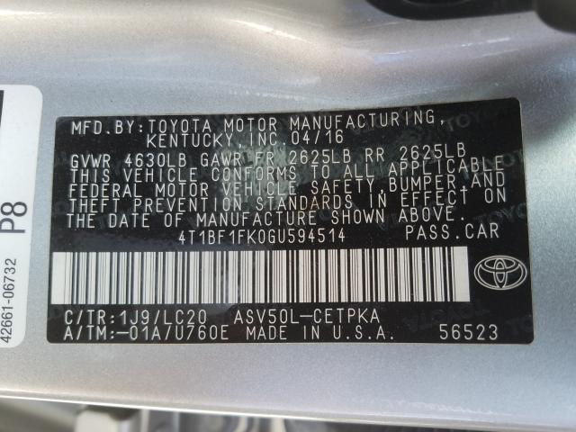 Photo 9 VIN: 4T1BF1FK0GU594514 - TOYOTA CAMRY 