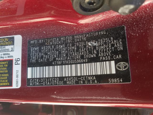 Photo 9 VIN: 4T1BF1FK0GU596649 - TOYOTA CAMRY LE 