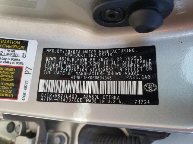 Photo 9 VIN: 4T1BF1FK0GU604345 - TOYOTA CAMRY LE 