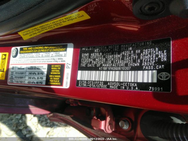 Photo 8 VIN: 4T1BF1FK0GU610307 - TOYOTA CAMRY 