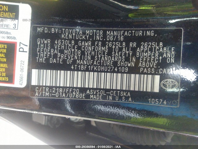 Photo 8 VIN: 4T1BF1FK0HU274109 - TOYOTA CAMRY 