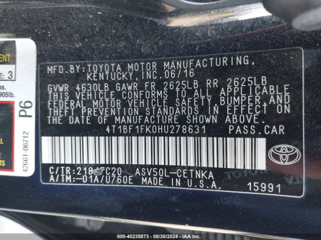 Photo 8 VIN: 4T1BF1FK0HU278631 - TOYOTA CAMRY 