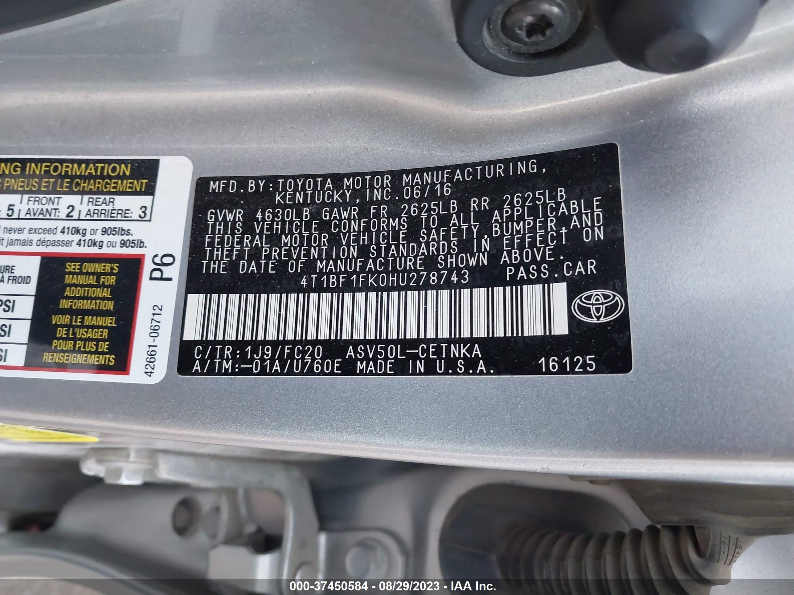 Photo 8 VIN: 4T1BF1FK0HU278743 - TOYOTA CAMRY 