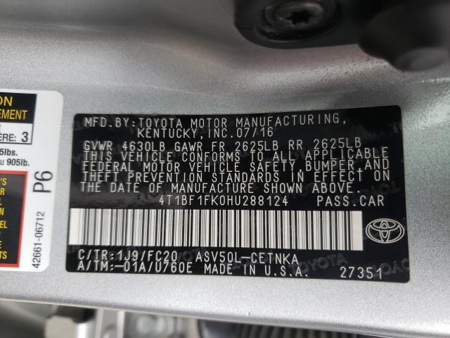 Photo 9 VIN: 4T1BF1FK0HU288124 - TOYOTA CAMRY LE 