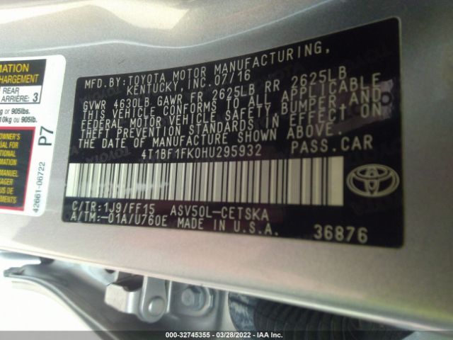 Photo 8 VIN: 4T1BF1FK0HU295932 - TOYOTA CAMRY 