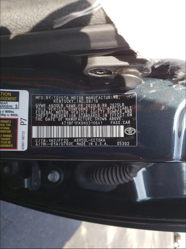 Photo 9 VIN: 4T1BF1FK0HU310641 - TOYOTA CAMRY LE 