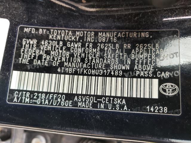 Photo 9 VIN: 4T1BF1FK0HU317489 - TOYOTA CAMRY LE 