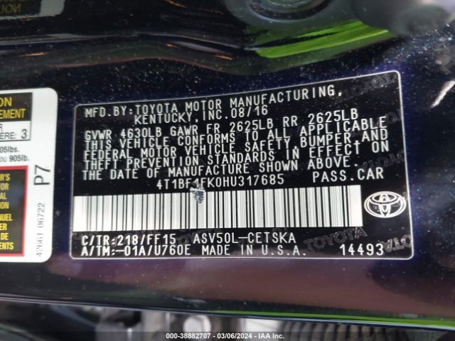 Photo 8 VIN: 4T1BF1FK0HU317685 - TOYOTA CAMRY 