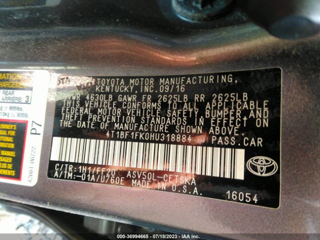 Photo 8 VIN: 4T1BF1FK0HU318884 - TOYOTA CAMRY 