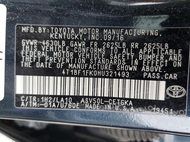 Photo 11 VIN: 4T1BF1FK0HU321493 - TOYOTA CAMRY 