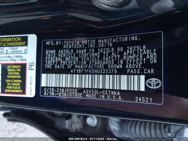 Photo 8 VIN: 4T1BF1FK0HU325379 - TOYOTA CAMRY 