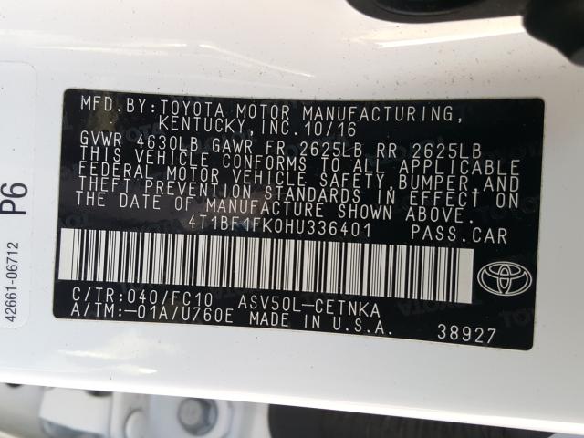 Photo 9 VIN: 4T1BF1FK0HU336401 - TOYOTA CAMRY LE 