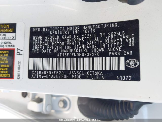 Photo 8 VIN: 4T1BF1FK0HU338276 - TOYOTA CAMRY 