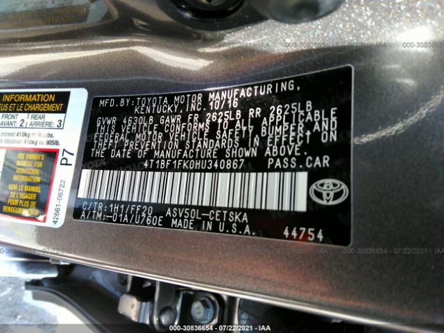 Photo 8 VIN: 4T1BF1FK0HU340867 - TOYOTA CAMRY 