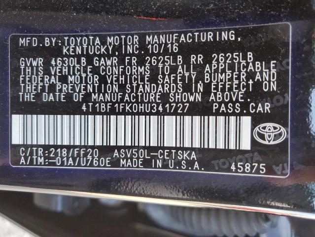 Photo 11 VIN: 4T1BF1FK0HU341727 - TOYOTA CAMRY 