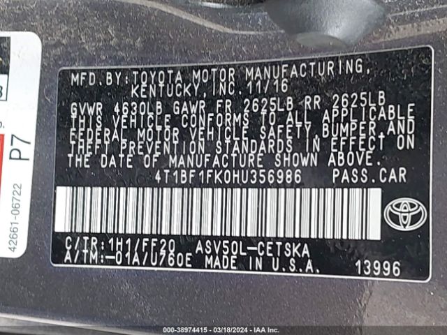 Photo 8 VIN: 4T1BF1FK0HU356986 - TOYOTA CAMRY 