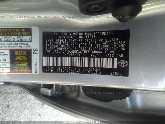 Photo 8 VIN: 4T1BF1FK0HU364201 - TOYOTA CAMRY 