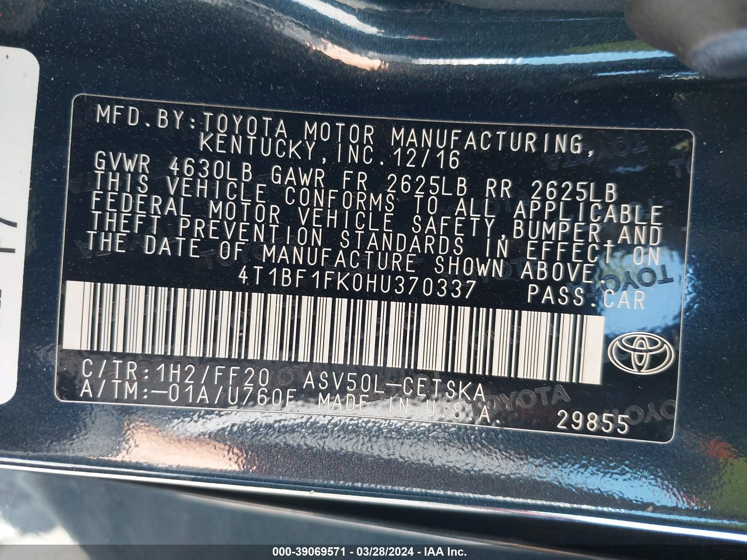 Photo 8 VIN: 4T1BF1FK0HU370337 - TOYOTA CAMRY 