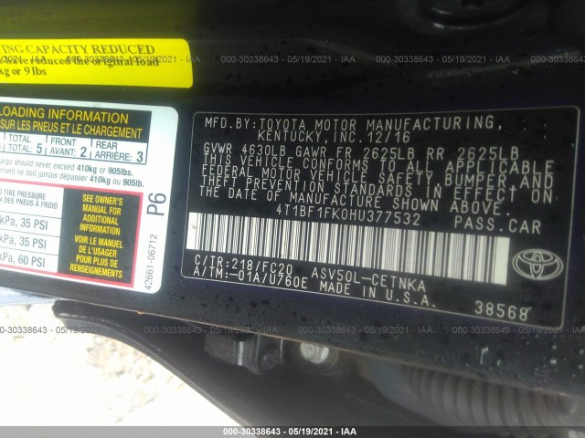 Photo 8 VIN: 4T1BF1FK0HU377532 - TOYOTA CAMRY 