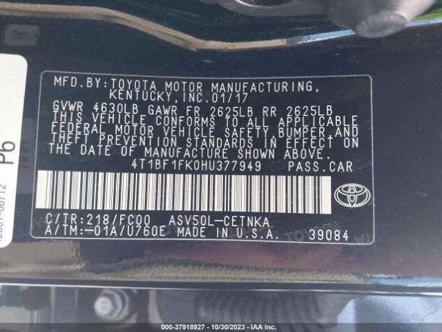 Photo 8 VIN: 4T1BF1FK0HU377949 - TOYOTA CAMRY 