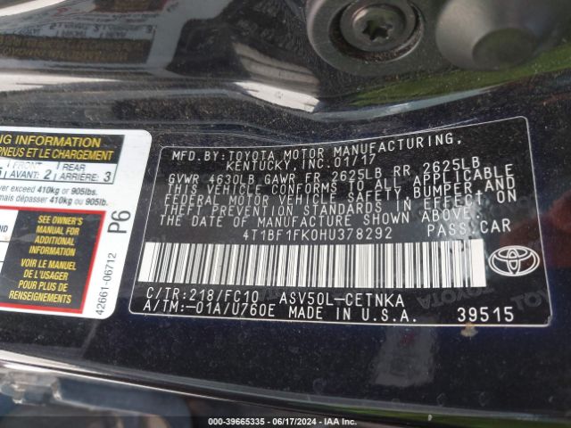 Photo 8 VIN: 4T1BF1FK0HU378292 - TOYOTA CAMRY 