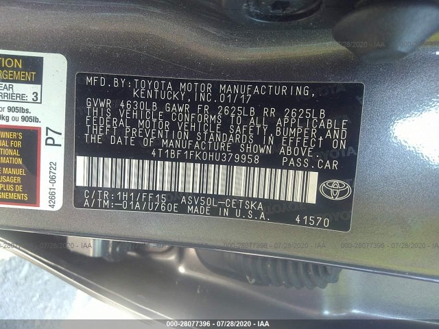 Photo 8 VIN: 4T1BF1FK0HU379958 - TOYOTA CAMRY 