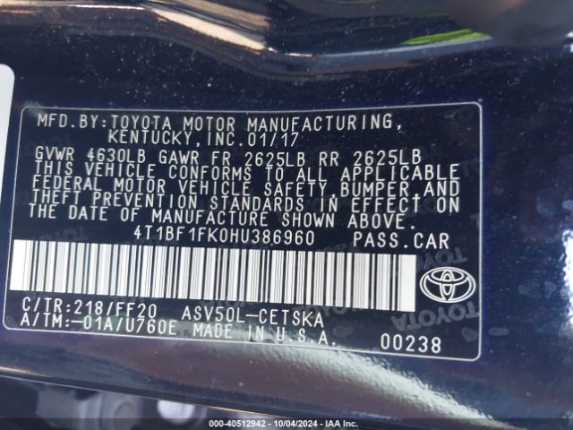 Photo 8 VIN: 4T1BF1FK0HU386960 - TOYOTA CAMRY 