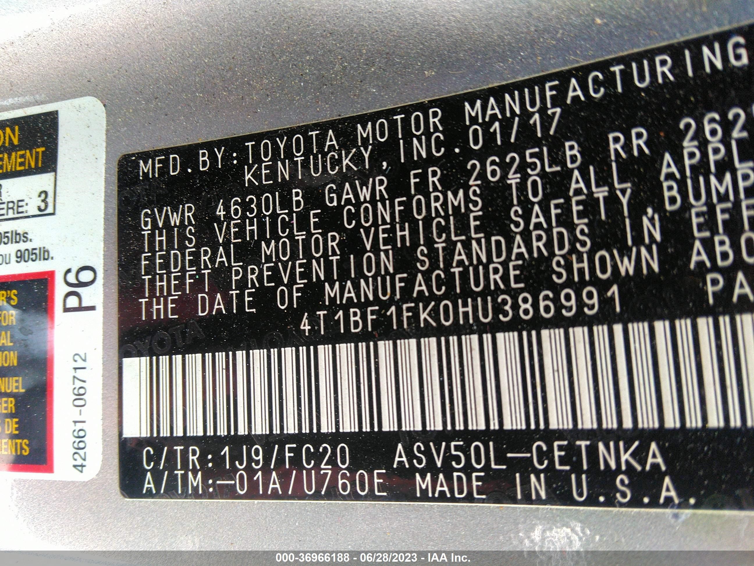 Photo 8 VIN: 4T1BF1FK0HU386991 - TOYOTA CAMRY 