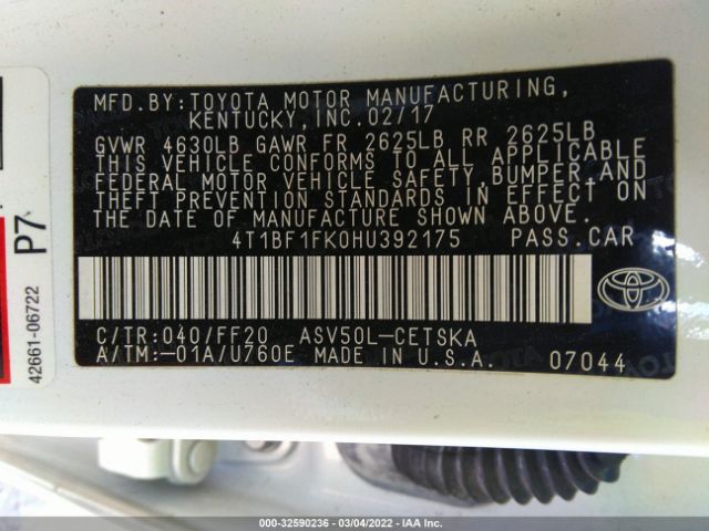 Photo 8 VIN: 4T1BF1FK0HU392175 - TOYOTA CAMRY 