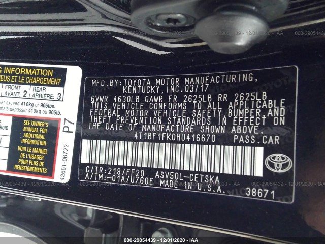 Photo 8 VIN: 4T1BF1FK0HU416670 - TOYOTA CAMRY 