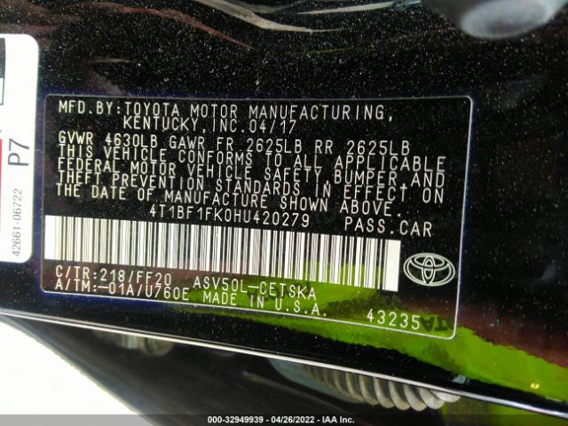 Photo 8 VIN: 4T1BF1FK0HU420279 - TOYOTA CAMRY 