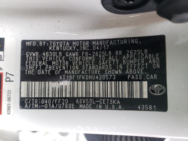 Photo 9 VIN: 4T1BF1FK0HU420573 - TOYOTA CAMRY LE 